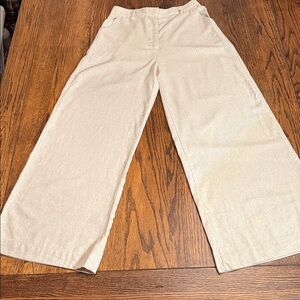 Max Studio Linen Blend Wide Leg Pants Neutral Flowy Elastic Waist M